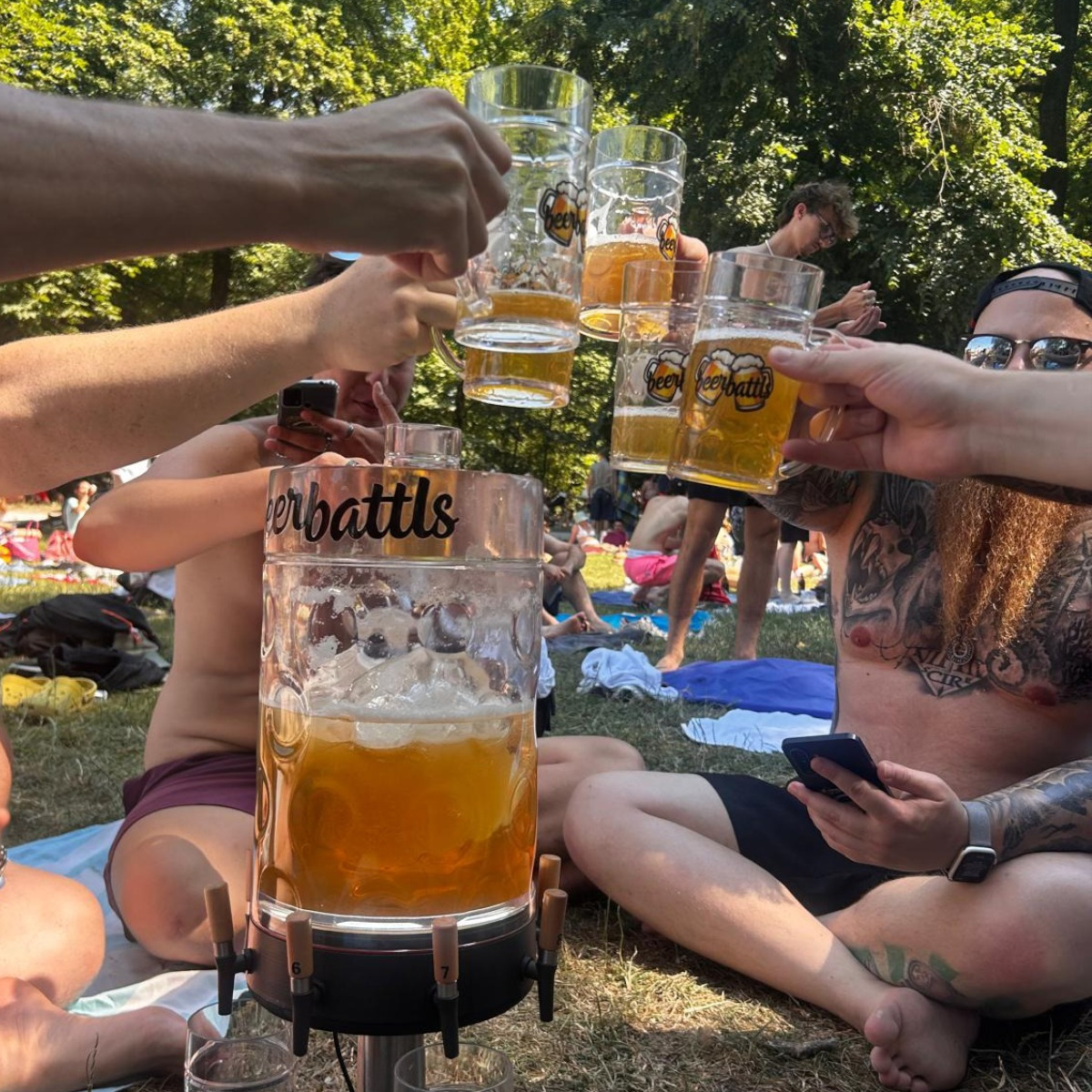 beerbattls during a live test in the English Garden in Munich